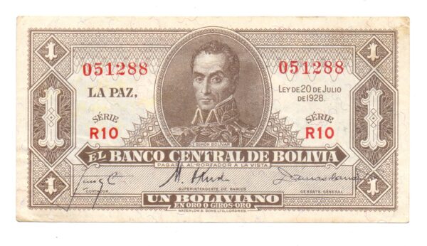 BOLIVIA 1 BOLIVIANO LEY 20/7/1928 #128 (2024070373) - Imagen 2
