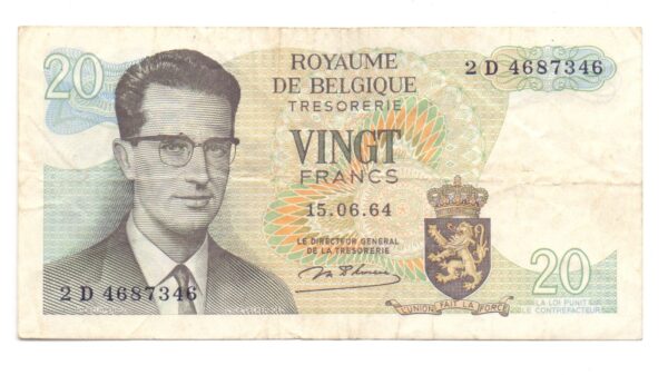 BELGICA 20 FRANCOS 1964 #138 Balduino I (2024070381) - Imagen 2
